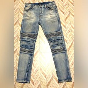 Waimea Skinny Fit Denim Jeans 36x32. Blue Knees Distressed Design